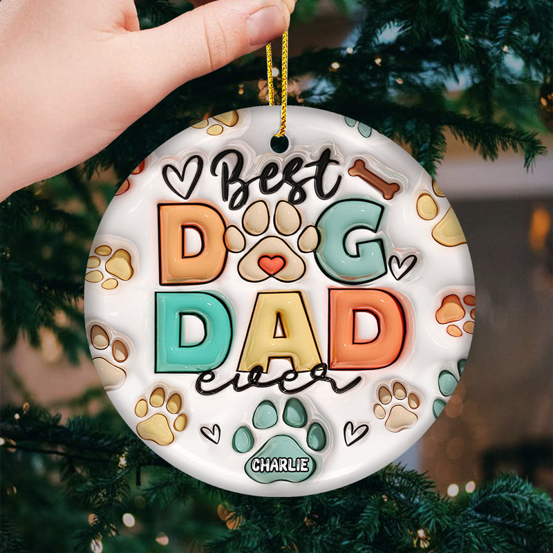 Joyeux Noël, meilleur papa chien, meilleure maman chien de tous les temps ! Décoration personnalisée pour chien - Forme ronde en céramique - Cadeau de Noël pour les propriétaires et les amoureux des animaux