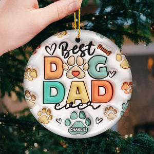 Joyeux Noël, meilleur papa chien, meilleure maman chien de tous les temps ! Décoration personnalisée pour chien - Forme ronde en céramique - Cadeau de Noël pour les propriétaires et les amoureux des animaux