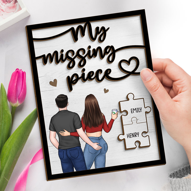 La pièce manquante de ma vie - Plaque en bois personnalisée à 2 couches avec support pour couple - Cadeau de pendaison de crémaillère pour mari et femme, anniversaire