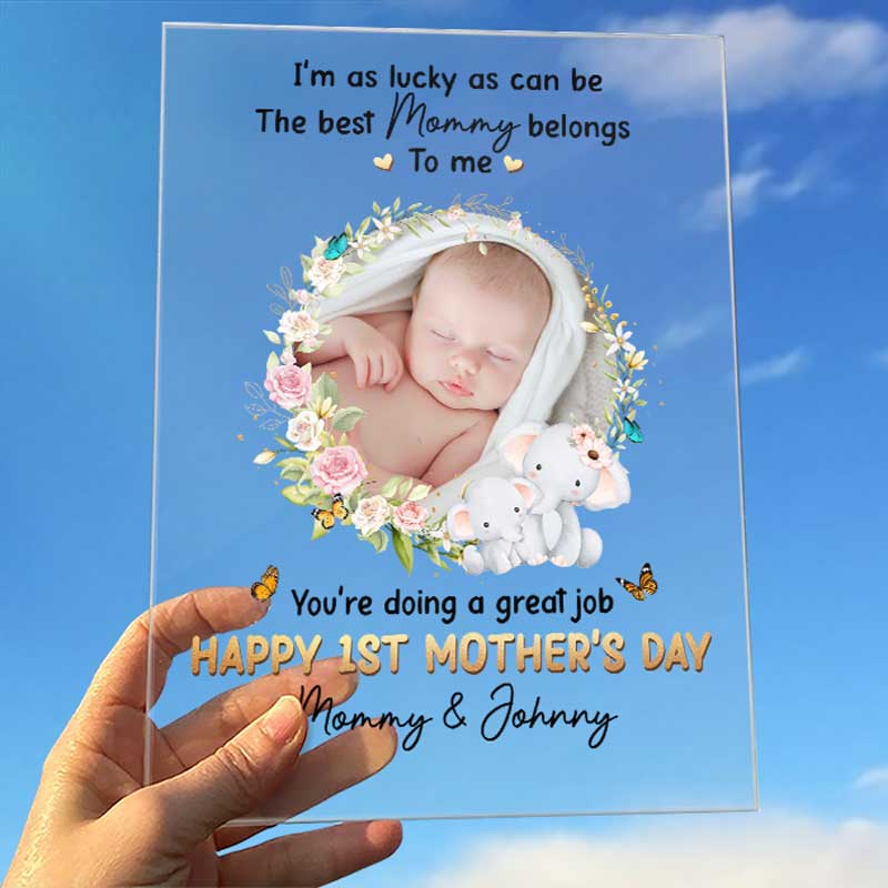 Photo personnalisée « J'ai autant de chance que possible » - Plaque rectangulaire en acrylique personnalisée pour la famille - Cadeau pour la fête des mères, maman, grand-mère