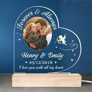 Photo personnalisée « Je t'aime de tout mon cœur » - Lampe LED 3D personnalisée en forme de cœur pour couple - Cadeau pour mari et femme, anniversaire