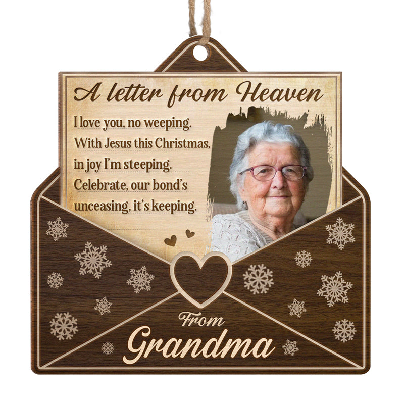 Photo personnalisée « Une lettre du ciel » - Ornement commémoratif personnalisé - Forme en bois personnalisée - Cadeau de Noël, cadeau de condoléances pour les membres de la famille