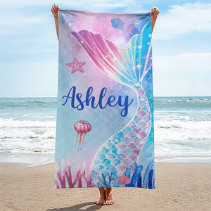 Embrassez les vagues et devenez une sirène - Serviette de plage personnalisée Bestie - Cadeau de vacances d'été, cadeau de fête de piscine d'anniversaire pour meilleures amies, meilleures amies, sœurs