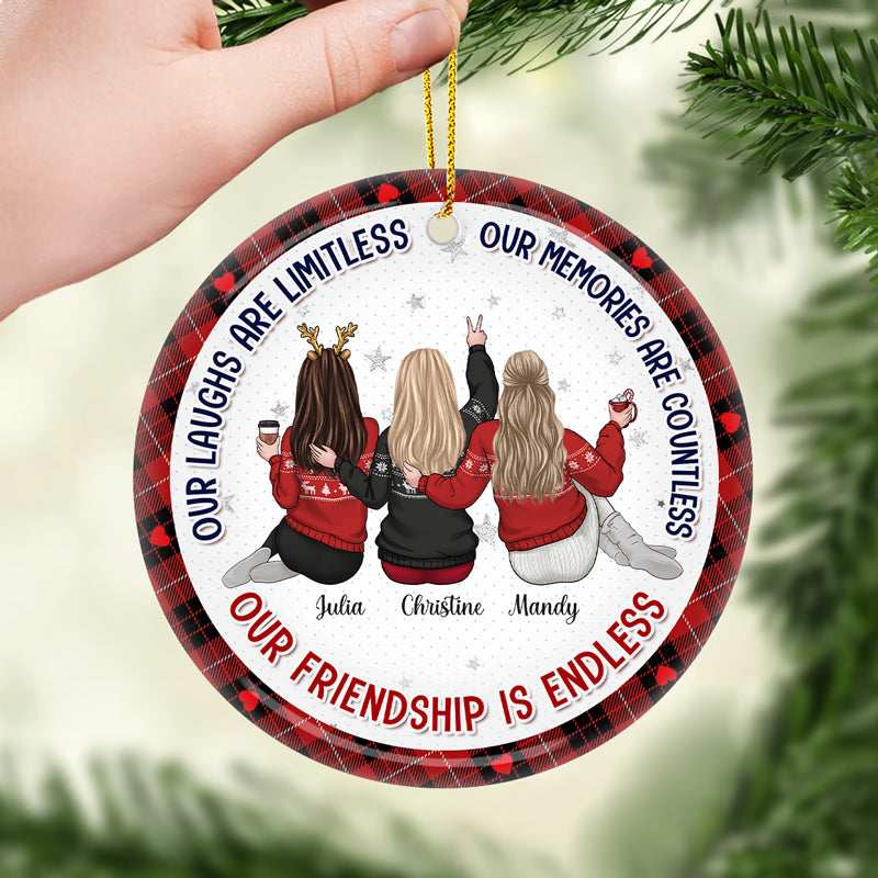 Nos rires sont sans limites - Ornement personnalisé Bestie personnalisé - Forme ronde en céramique - Cadeau de Noël pour meilleures amies, BFF, sœurs