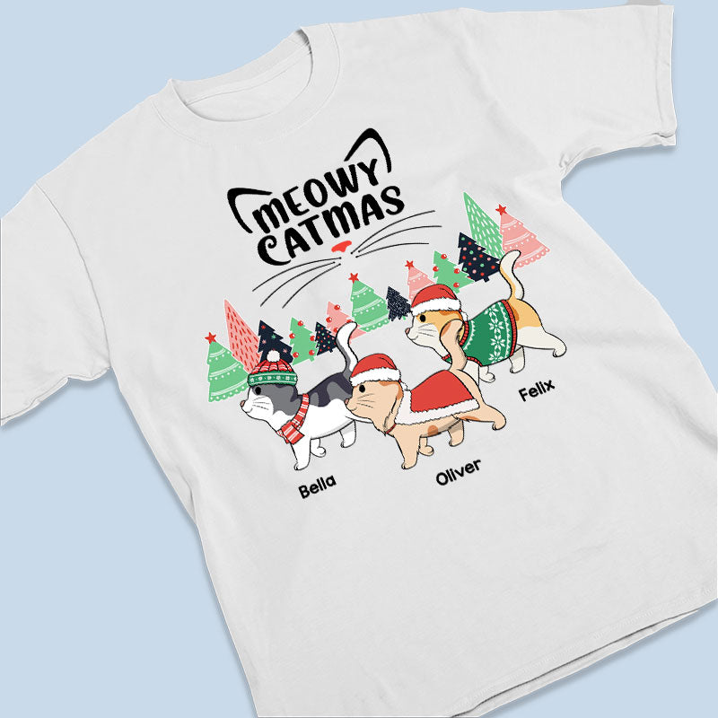 Joyeux Noël à tous ! T-shirt, sweat à capuche et sweat-shirt unisexe personnalisé avec chat ! Cadeau de Noël pour les propriétaires et les amoureux des animaux.