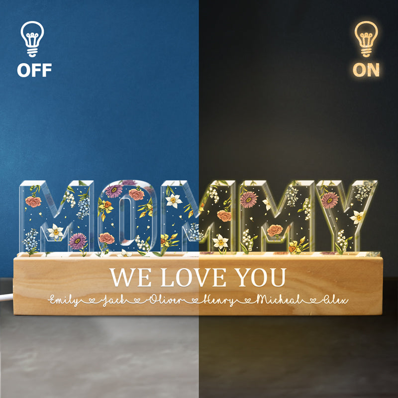 Veilleuse LED 3D personnalisée en acrylique avec lettres du mois de naissance de maman - Cadeau pour maman et grand-mère - Fête des Mères
