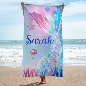 Embrassez les vagues et devenez une sirène - Serviette de plage personnalisée Bestie - Cadeau de vacances d'été, cadeau de fête de piscine d'anniversaire pour meilleures amies, meilleures amies, sœurs