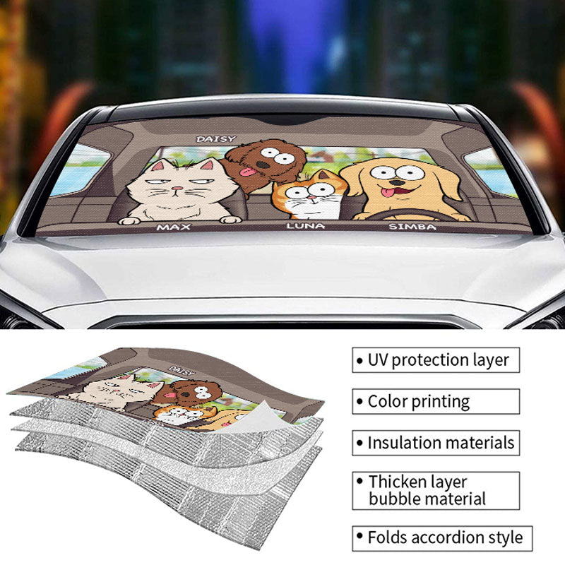 Pet's Trip - Pare-soleil personnalisé pour pare-brise de voiture, protection de vitre de voiture, chien et chat - Cadeau pour propriétaires et amoureux des animaux