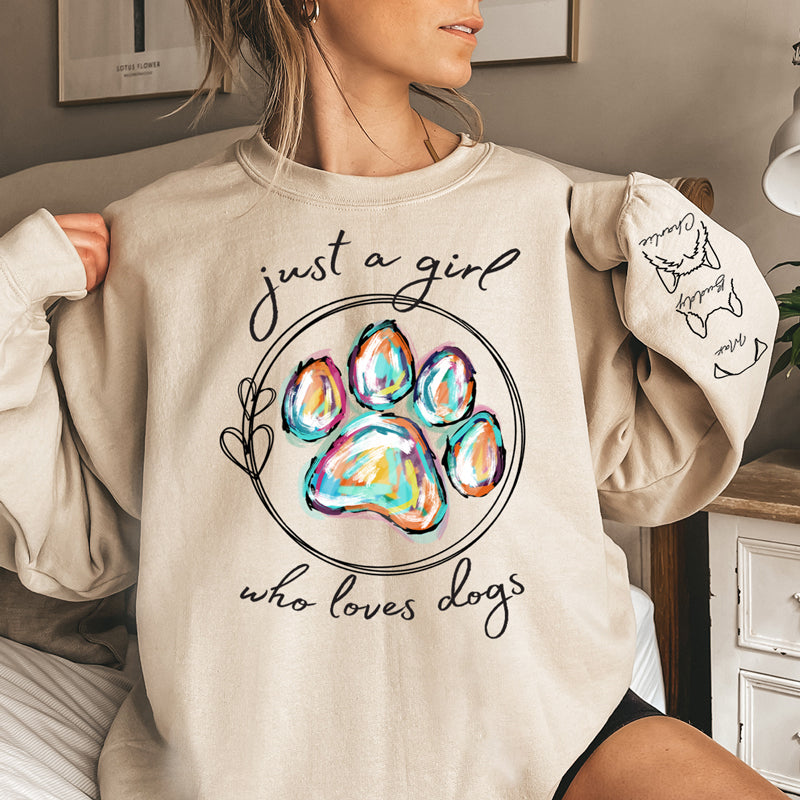 Une belle fille qui aime les animaux - Sweat-shirt unisexe personnalisé pour chien et chat avec motif sur la manche - Cadeau pour les propriétaires et les amoureux des animaux