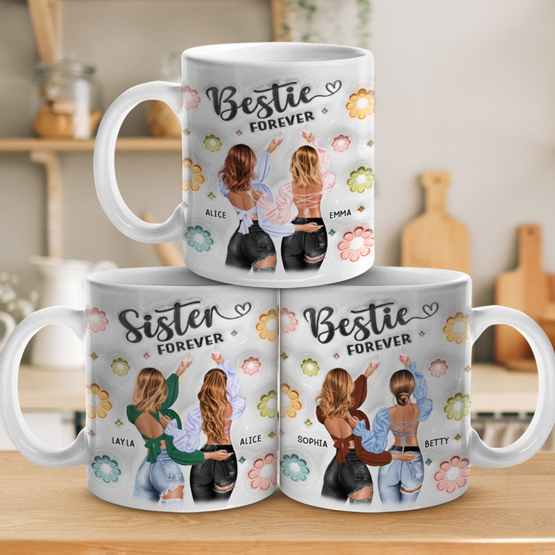 Besties Forever - Mug personnalisé avec effet gonflé 3D - Cadeau pour meilleures amies, meilleures amies, sœurs