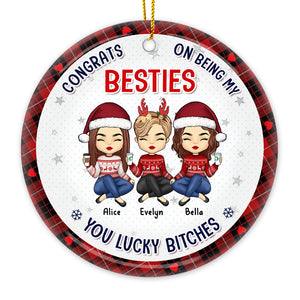Félicitations pour être ma meilleure amie, tu as de la chance ! Ornement personnalisé pour meilleure amie, rond en céramique, cadeau de Noël pour les meilleures amies, les meilleures amies et les meilleures sœurs.
