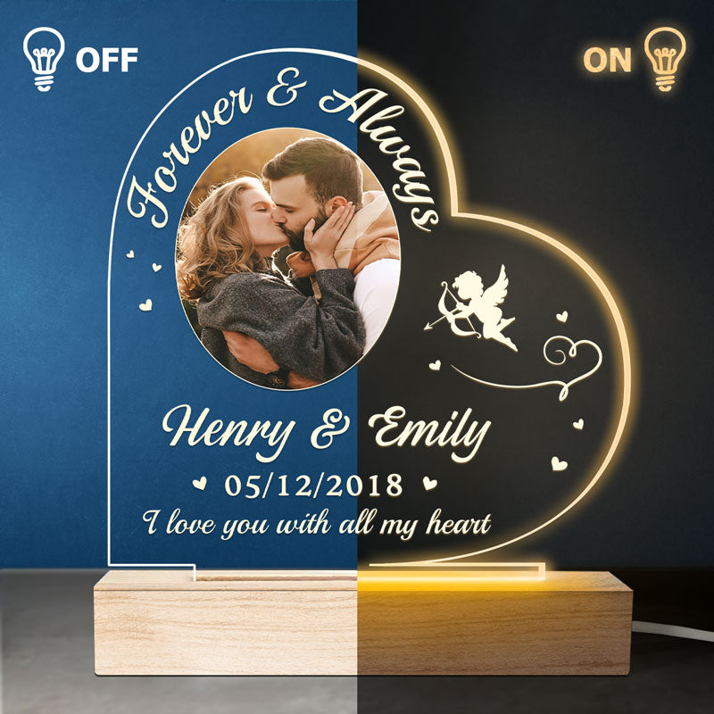 Photo personnalisée « Je t'aime de tout mon cœur » - Lampe LED 3D personnalisée en forme de cœur pour couple - Cadeau pour mari et femme, anniversaire