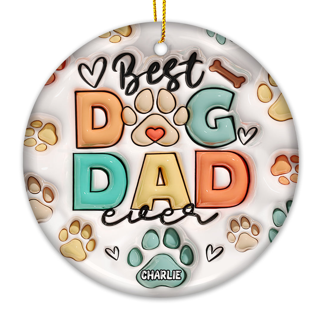 Joyeux Noël, meilleur papa chien, meilleure maman chien de tous les temps ! Décoration personnalisée pour chien - Forme ronde en céramique - Cadeau de Noël pour les propriétaires et les amoureux des animaux