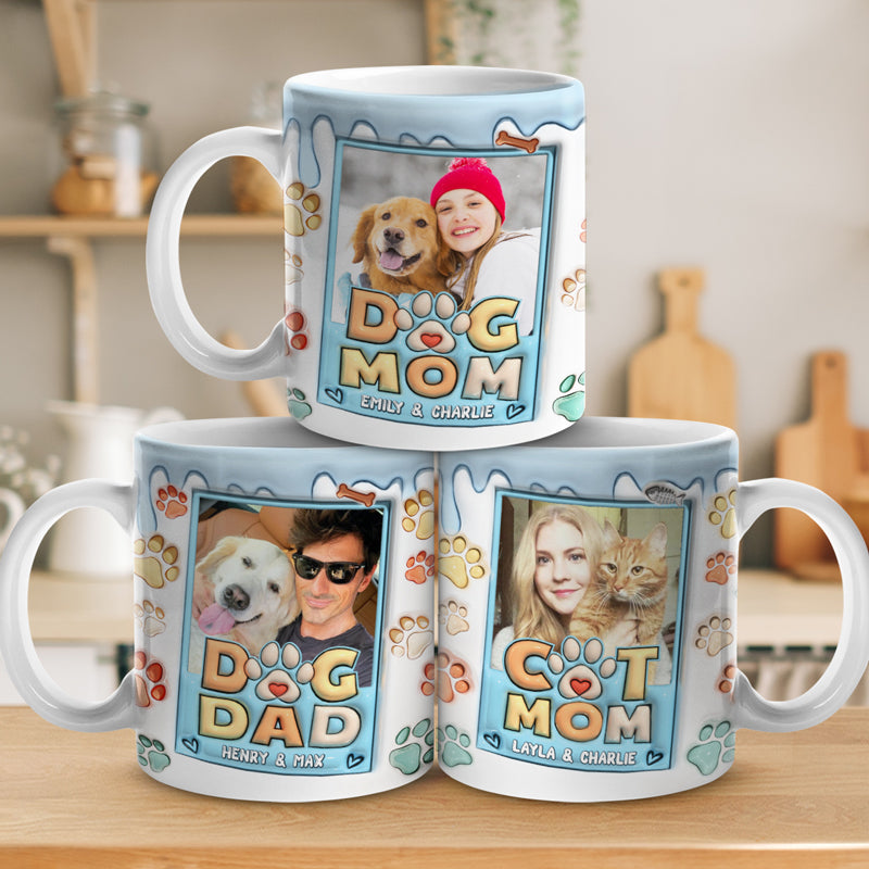 Mug personnalisé avec photo « Mes enfants ont quatre pattes » - Chien et chat - Mug personnalisé avec effet gonflable en 3D - Cadeau de Noël pour les propriétaires et les amoureux des animaux