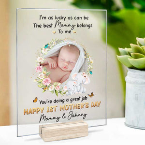 Photo personnalisée « J'ai autant de chance que possible » - Plaque rectangulaire en acrylique personnalisée pour la famille - Cadeau pour la fête des mères, maman, grand-mère