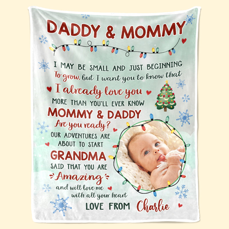 Couverture personnalisée avec photo « Chers papas et mamans » - Cadeau de naissance, cadeau de Noël pour une première maman