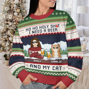 I Need A Beer And My Cats - Cat Personalized Custom Ugly Sweatshirt - Unisex Wool Jumper - Christmas Gift For Pet Owners, Pet Lovers