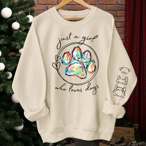 Une belle fille qui aime les animaux - Sweat-shirt unisexe personnalisé pour chien et chat avec motif sur la manche - Cadeau pour les propriétaires et les amoureux des animaux