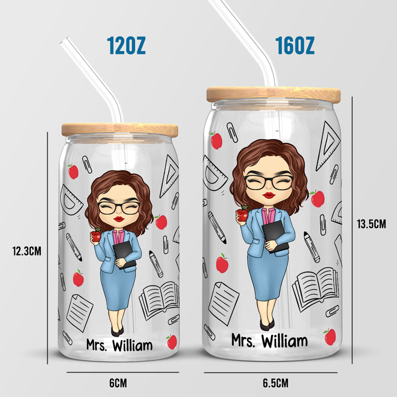 Informations nutritionnelles pour les enseignants - Tasse en verre personnalisée pour enseignants, tasse à café glacé - Cadeau pour enseignants, rentrée scolaire