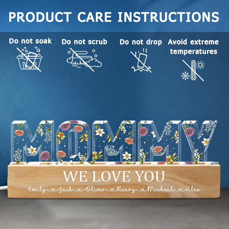 Veilleuse LED 3D personnalisée en acrylique avec lettres du mois de naissance de maman - Cadeau pour maman et grand-mère - Fête des Mères