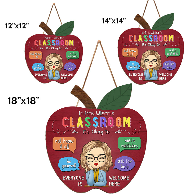 Tout le monde est le bienvenu ici - Panneau en bois rond personnalisé pour enseignant - Cadeau de pendaison de crémaillère pour enseignant, retour à l'école