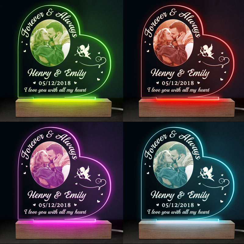 Photo personnalisée « Je t'aime de tout mon cœur » - Lampe LED 3D personnalisée en forme de cœur pour couple - Cadeau pour mari et femme, anniversaire