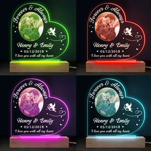 Photo personnalisée « Je t'aime de tout mon cœur » - Lampe LED 3D personnalisée en forme de cœur pour couple - Cadeau pour mari et femme, anniversaire