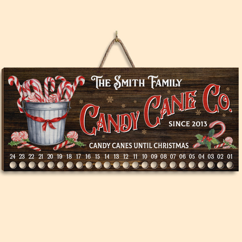 Canne de Noël en sucre d'orge - Calendrier de l'Avent personnalisé en bois avec compte à rebours - Cadeau de Noël pour toute la famille