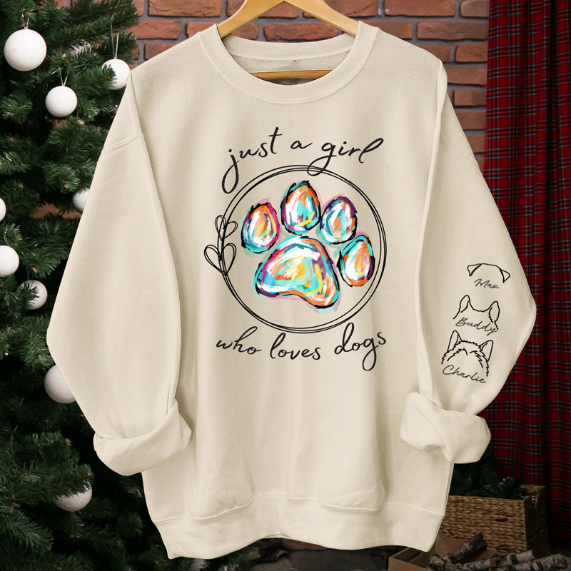 Une fille qui aime les chiens - Sweat-shirt unisexe personnalisé avec motif chien et chat sur la manche - Cadeau pour les propriétaires et les amoureux des animaux