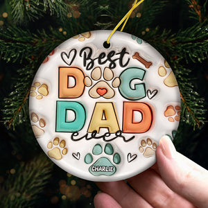 Joyeux Noël, meilleur papa chien, meilleure maman chien de tous les temps ! Décoration personnalisée pour chien - Forme ronde en céramique - Cadeau de Noël pour les propriétaires et les amoureux des animaux