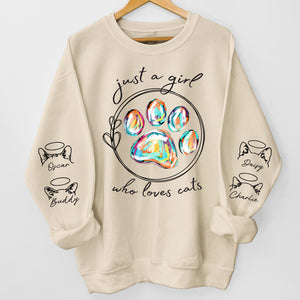 Une fille qui aime les animaux - Sweat-shirt unisexe personnalisé avec motif chien et chat sur la manche - Cadeau de condoléances, cadeau pour propriétaires d'animaux, amoureux des animaux
