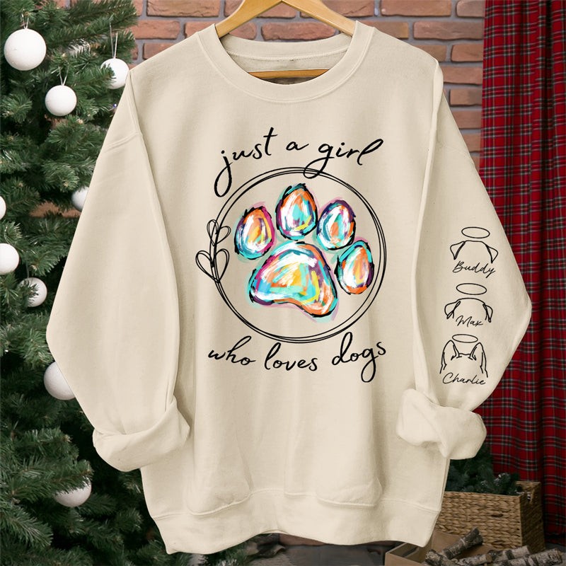 Une fille qui aime les animaux - Sweat-shirt unisexe personnalisé avec motif chien et chat sur la manche - Cadeau de condoléances, cadeau pour propriétaires d'animaux, amoureux des animaux
