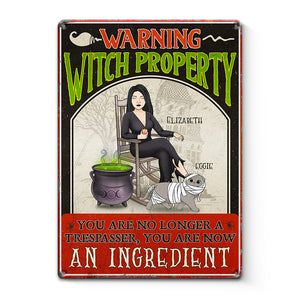 You Are No Longer A Trespasser - Cat Personalized Custom Home Decor Metal Sign - Halloween Gift For Witches, Yourself, Pet Owners, Pet Lovers