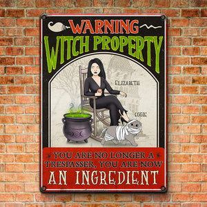 You Are No Longer A Trespasser - Cat Personalized Custom Home Decor Metal Sign - Halloween Gift For Witches, Yourself, Pet Owners, Pet Lovers