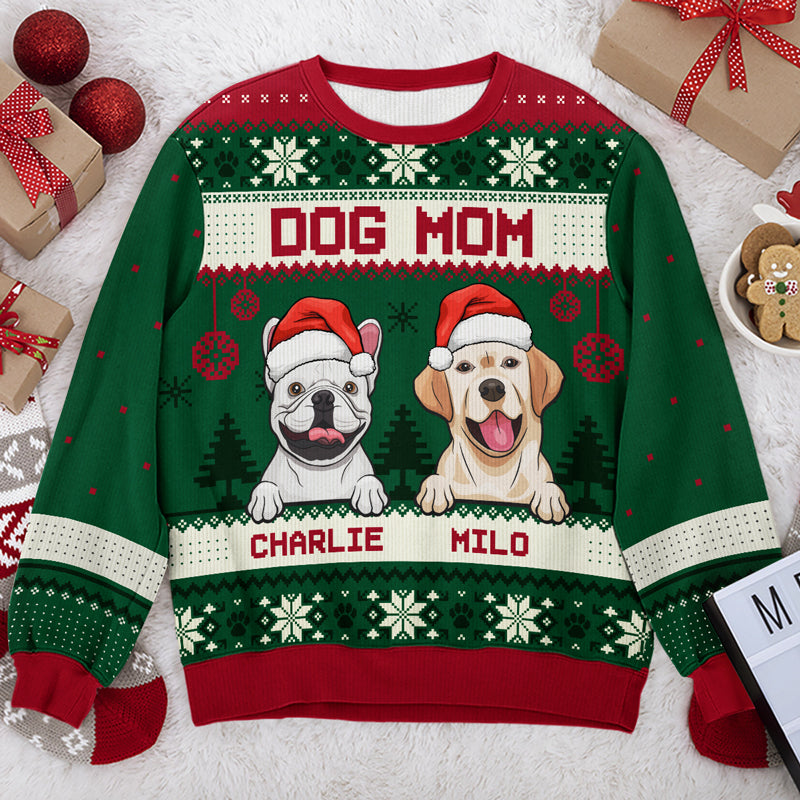 Joyeux Noël, papa chien, maman chien - Sweat-shirt de Noël unisexe personnalisé, sweat-shirt en laine, sweat-shirt imprimé intégral - Cadeau pour les amoureux des chiens, les amoureux des animaux, cadeau de Noël
