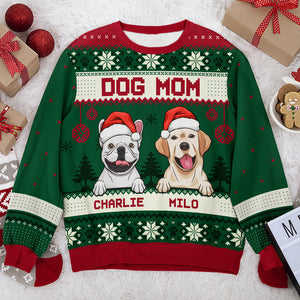 Joyeux Noël, papa chien, maman chien - Sweat-shirt de Noël unisexe personnalisé, sweat-shirt en laine, sweat-shirt imprimé intégral - Cadeau pour les amoureux des chiens, les amoureux des animaux, cadeau de Noël