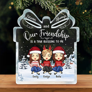 Notre amitié est une véritable bénédiction - Plaque acrylique personnalisée en forme de boîte-cadeau pour meilleure amie - Cadeau de Noël pour meilleures amies, meilleures amies, sœurs