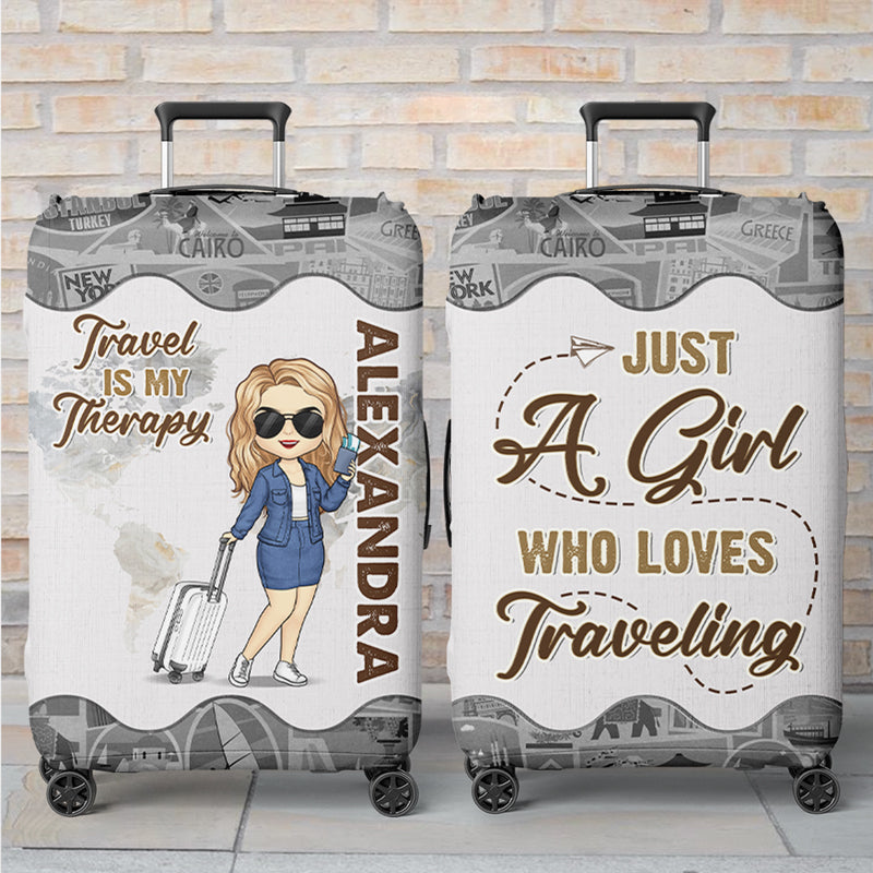 Une fille qui aime voyager - Housse de bagage personnalisée - Cadeau de vacances, cadeau pour les amoureux du voyage d'aventure