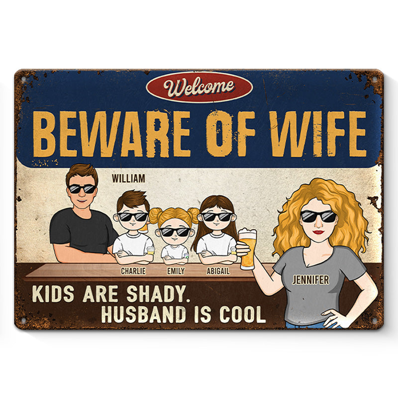 Attention à votre femme, votre mari est cool ! Plaque en métal personnalisée pour couple, décoration d'intérieur ! Cadeau de pendaison de crémaillère pour mari et femme, anniversaire