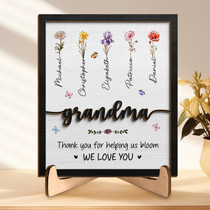 Merci de nous aider à fleurir - Plaque en bois personnalisée à 2 couches avec support - Cadeau de pendaison de crémaillère pour maman et grand-mère