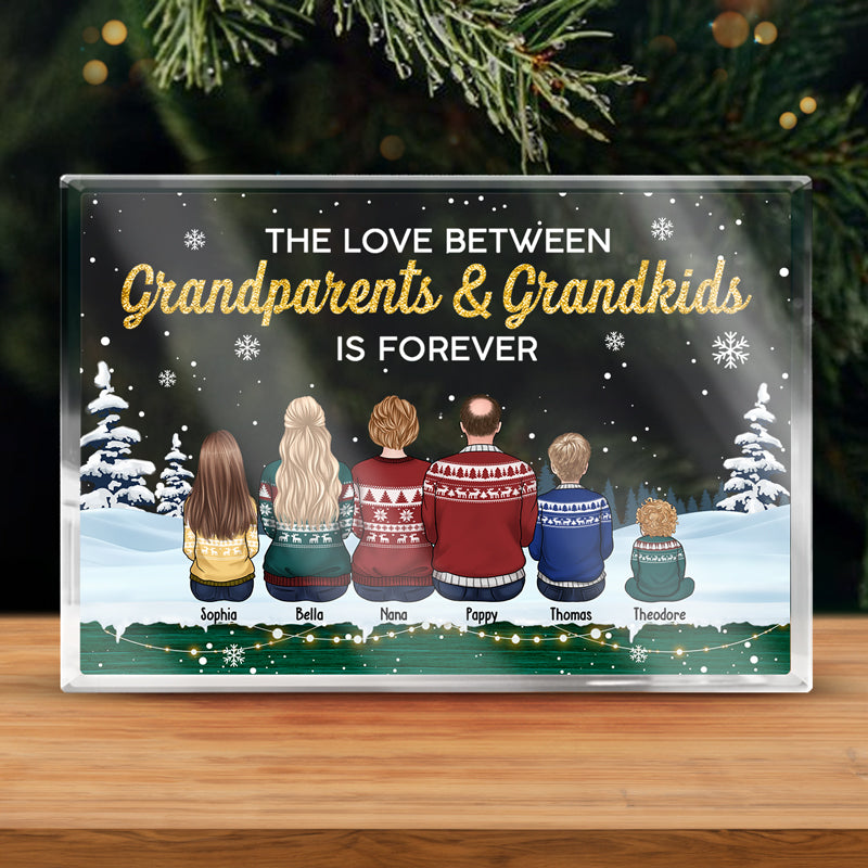 L'amour entre grands-parents et petits-enfants - Plaque rectangulaire en acrylique personnalisée pour la famille - Cadeau de Noël pour les membres de la famille