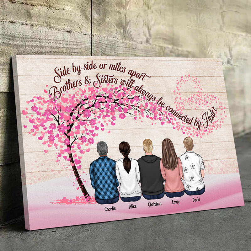 We'll Always Be Connected By Heart - Family Personalized Custom Horizontal Canvas - Gift For Siblings, Brothers, Sisters