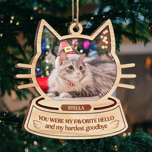 Un morceau de mon cœur est au pont arc-en-ciel - Décoration de Noël en bois personnalisée en forme de visage de chat - Télécharger une image, un cadeau commémoratif, un cadeau de condoléances, un cadeau de Noël