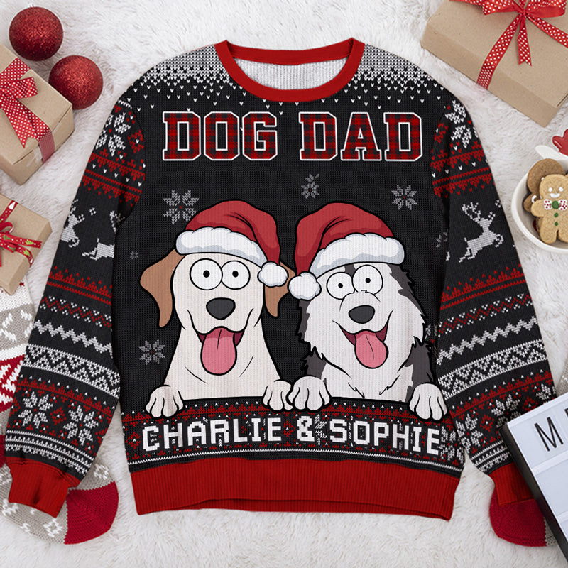 Meilleur papa chien de tous les temps - Sweat-shirt moche personnalisé pour chien - Pull en laine unisexe - Cadeau de Noël pour propriétaires et amoureux des animaux