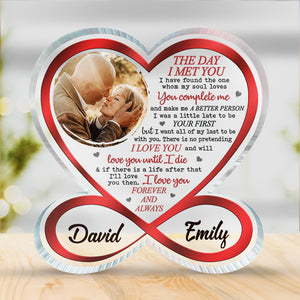 Photo personnalisée « Je veux que tout mon dernier soit avec toi » - Plaque acrylique personnalisée en forme de cœur infini pour couple - Cadeau pour mari et femme, anniversaire