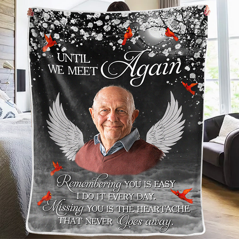 Couverture personnalisée avec photo « Tu me manques jusqu'à ce que nous nous rencontrions à nouveau » - Cadeau de Noël, cadeau de condoléances pour les membres de la famille