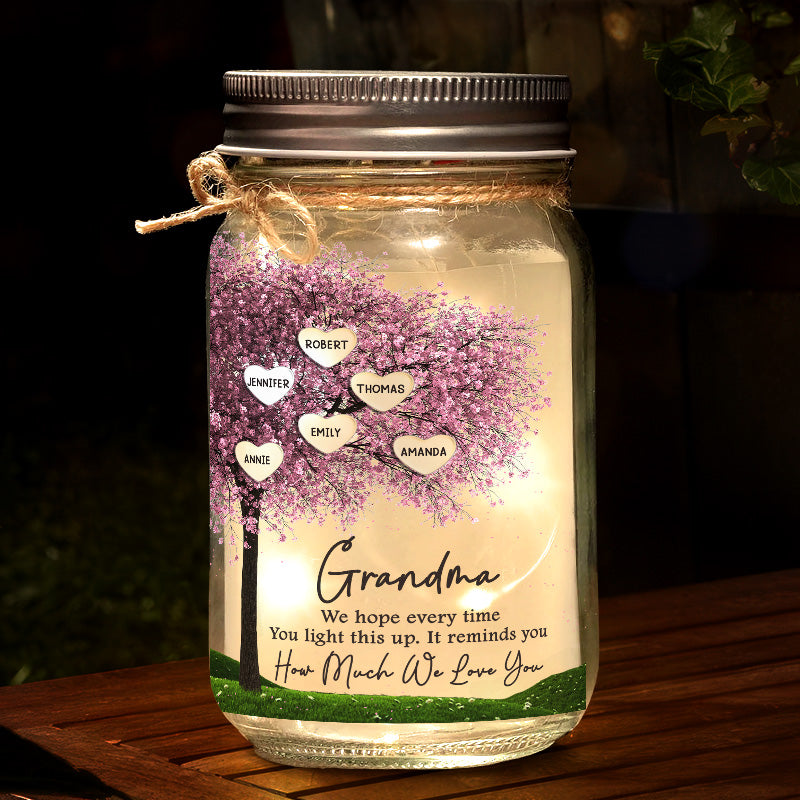 Cela vous rappelle combien nous vous aimons - Lampe de pot Mason personnalisée pour la famille - Cadeau pour maman, grand-mère