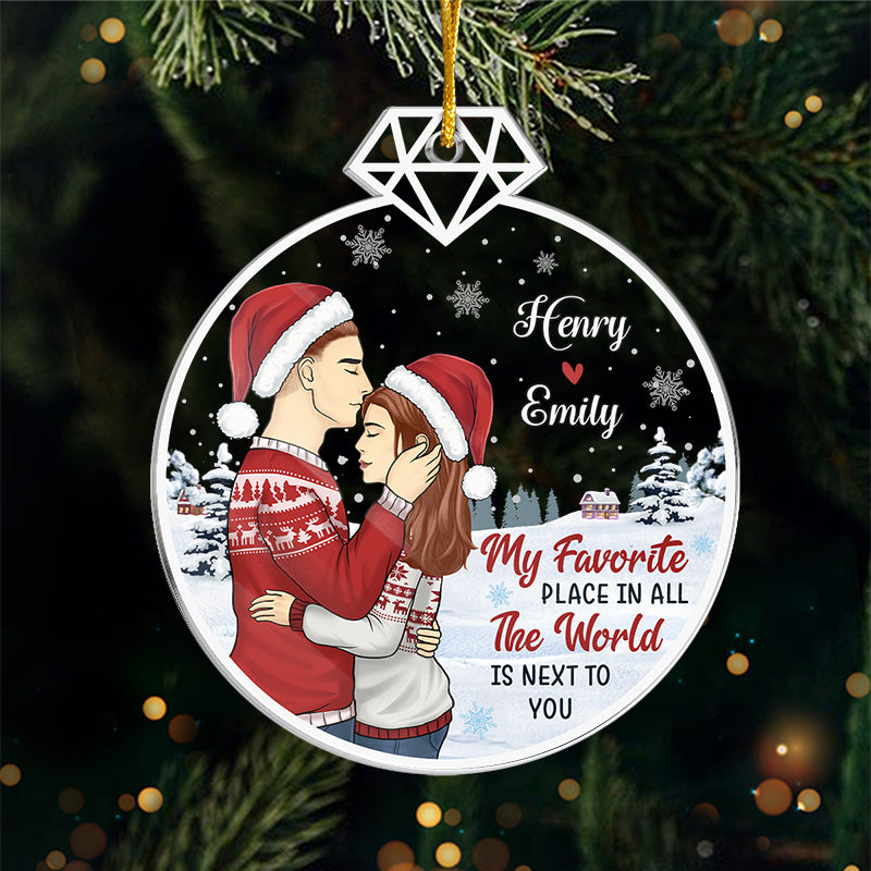 Mon endroit préféré au monde - Ornement personnalisé pour couple - Forme personnalisée en acrylique - Cadeau de Noël pour mari et femme, anniversaire
