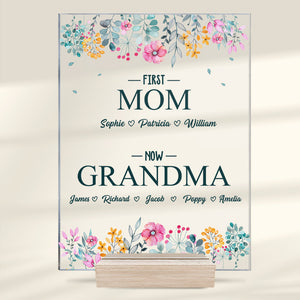 D'abord maman, maintenant grand-mère - Plaque rectangulaire personnalisée en acrylique pour la famille - Cadeau d'anniversaire pour grand-mère et fête des mères