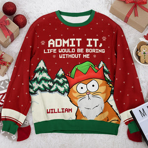 Sweat-shirt personnalisé « Chat Meowy Catmas » - Pull en laine unisexe - Cadeau de Noël pour les propriétaires et les amoureux des animaux